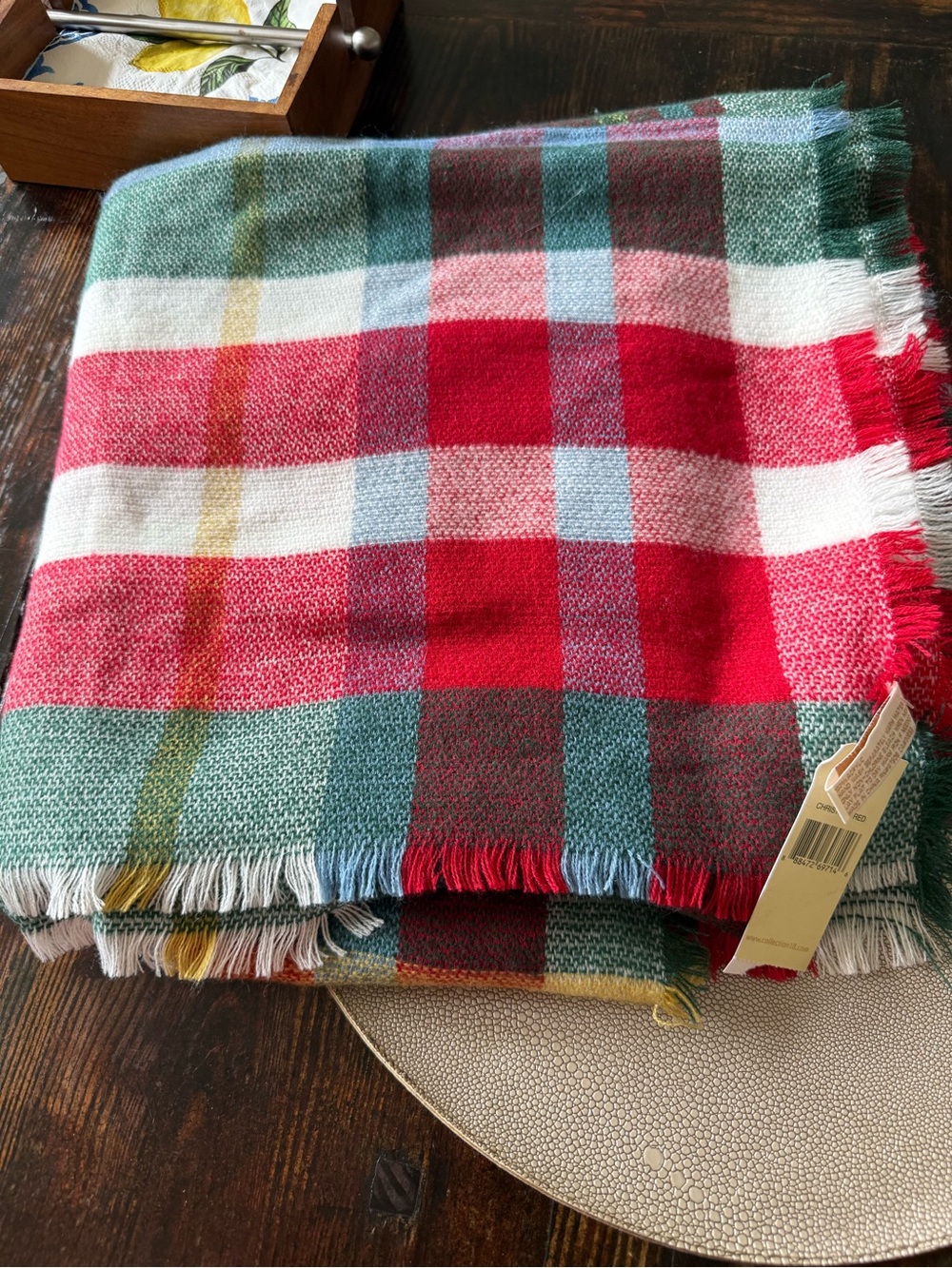 Cozy Plaid Holiday Throw or Wrap  in Red, Green & White